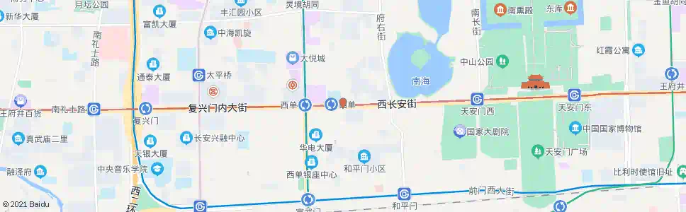 北京西单(西单路口南侧路东公交车站)_公交站地图_北京公交_妙搜公交查询2025