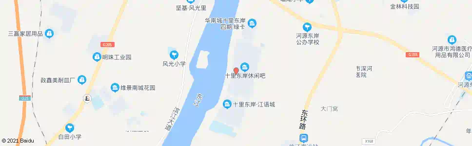 河源十里东岸(会所)_公交站地图_河源公交_妙搜公交查询2025
