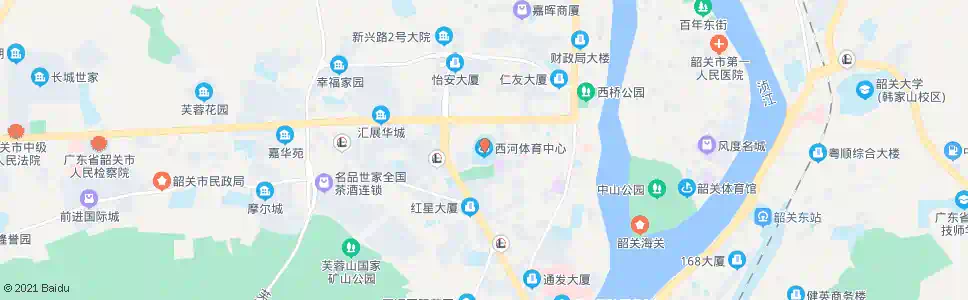 韶关西河体育中心_公交站地图_韶关公交_妙搜公交查询2025