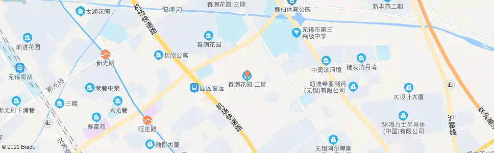 无锡春潮花园二区_公交站地图_无锡公交_妙搜公交查询2025