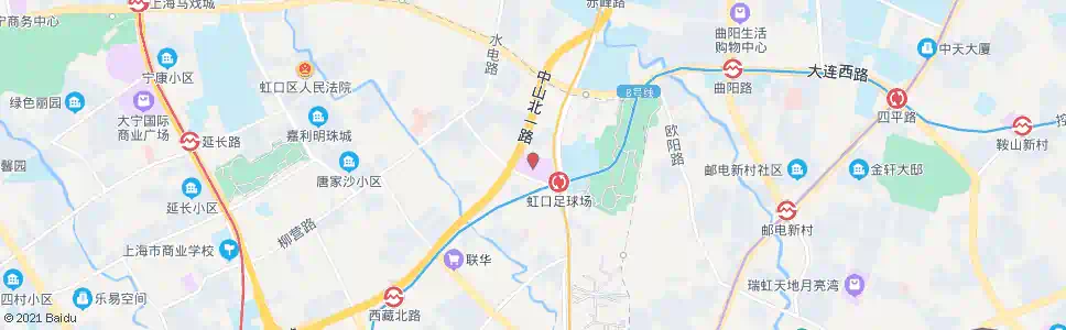 上海虹口足球场(花园路)_公交站地图_上海公交_妙搜公交查询2025