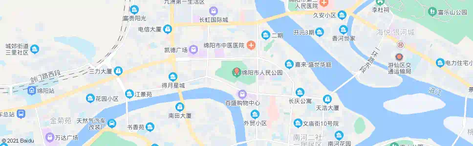绵阳人民公园_公交站地图_绵阳公交_妙搜公交查询2025